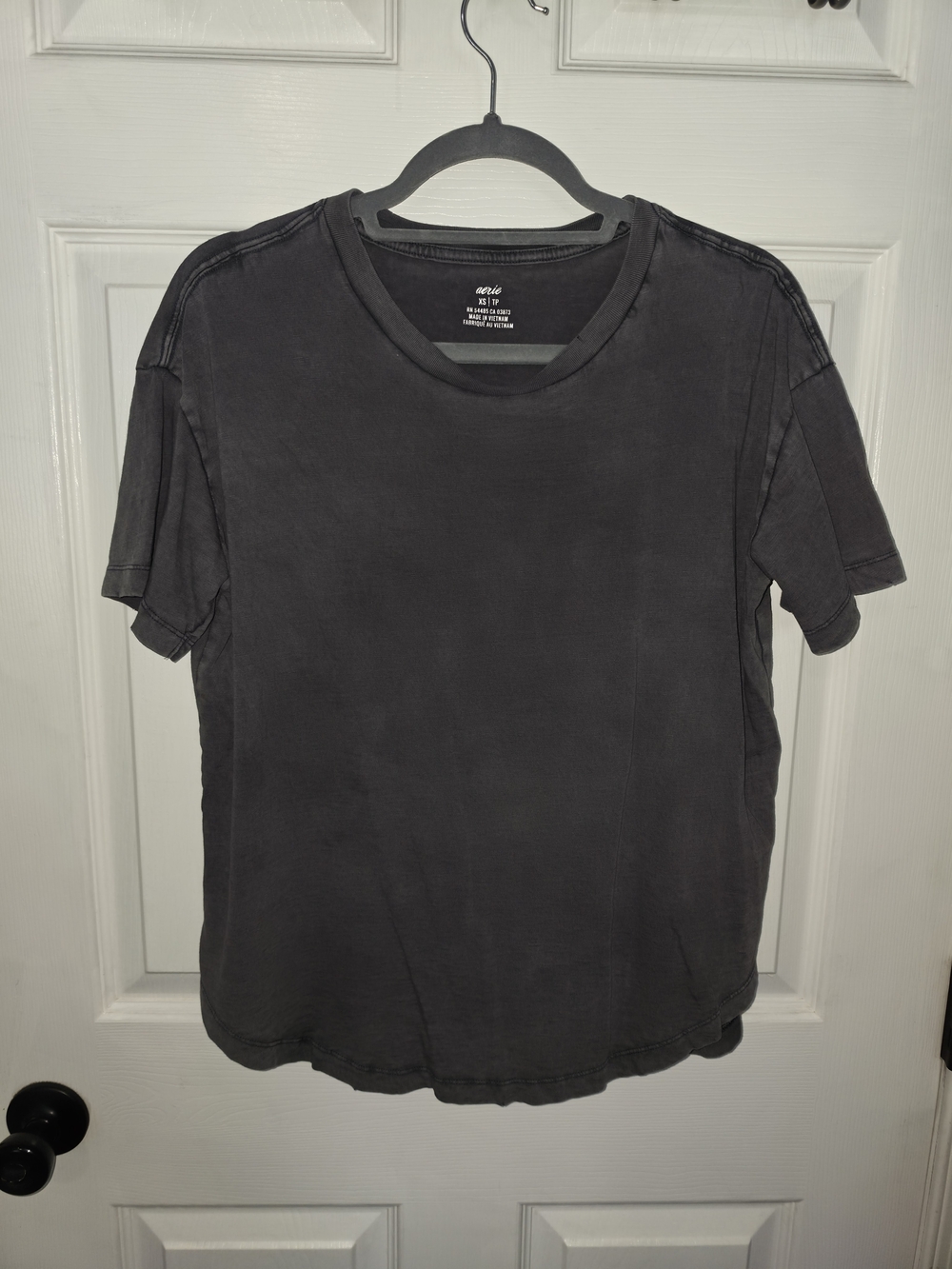 aerie Oversized Short Sleeve Washed Charcoal Gray Crewneck Tee